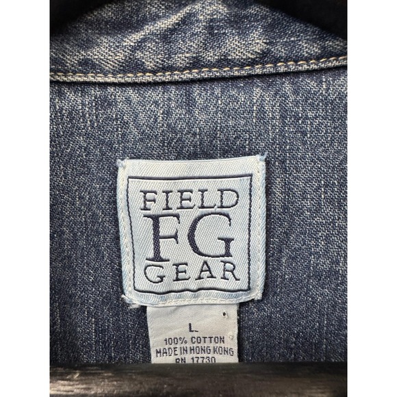Vintage Field Gear Jacket Womens Large Blue Denim Button Front Long Coat 90s - Picture 2 of 6